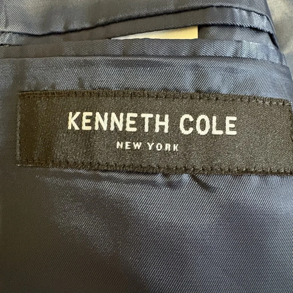 Kenneth Cole Stretch Sport Coat 42R‎ Navy Solid Angled Pockets Blazer 11-300541